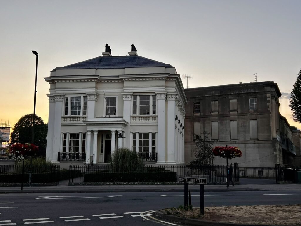 White Regency house on Montpellier Street in Cheltenham