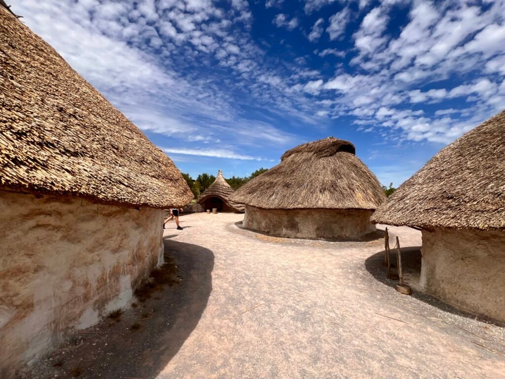 Reconstructed Neolithic houses at the Stonehenge visitor centre