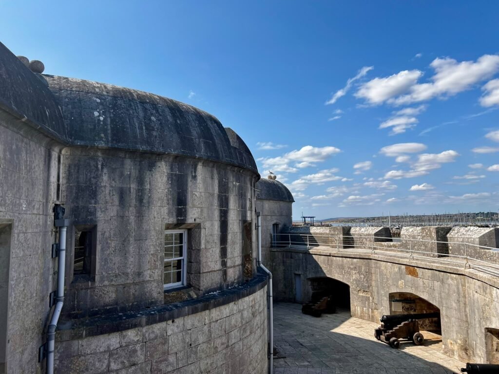 Curved gun battery and cannons at Portland Castle in Dorset