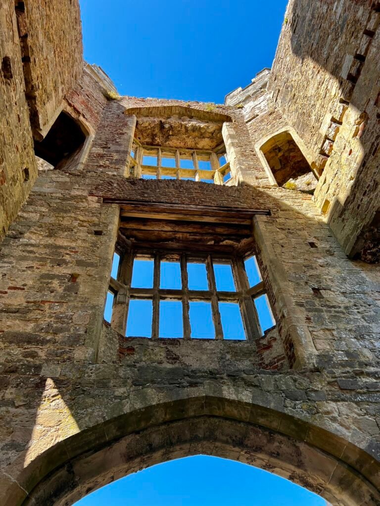 Looking up through the ruined Tudor windows at Titchfield Abbey in Hampshire