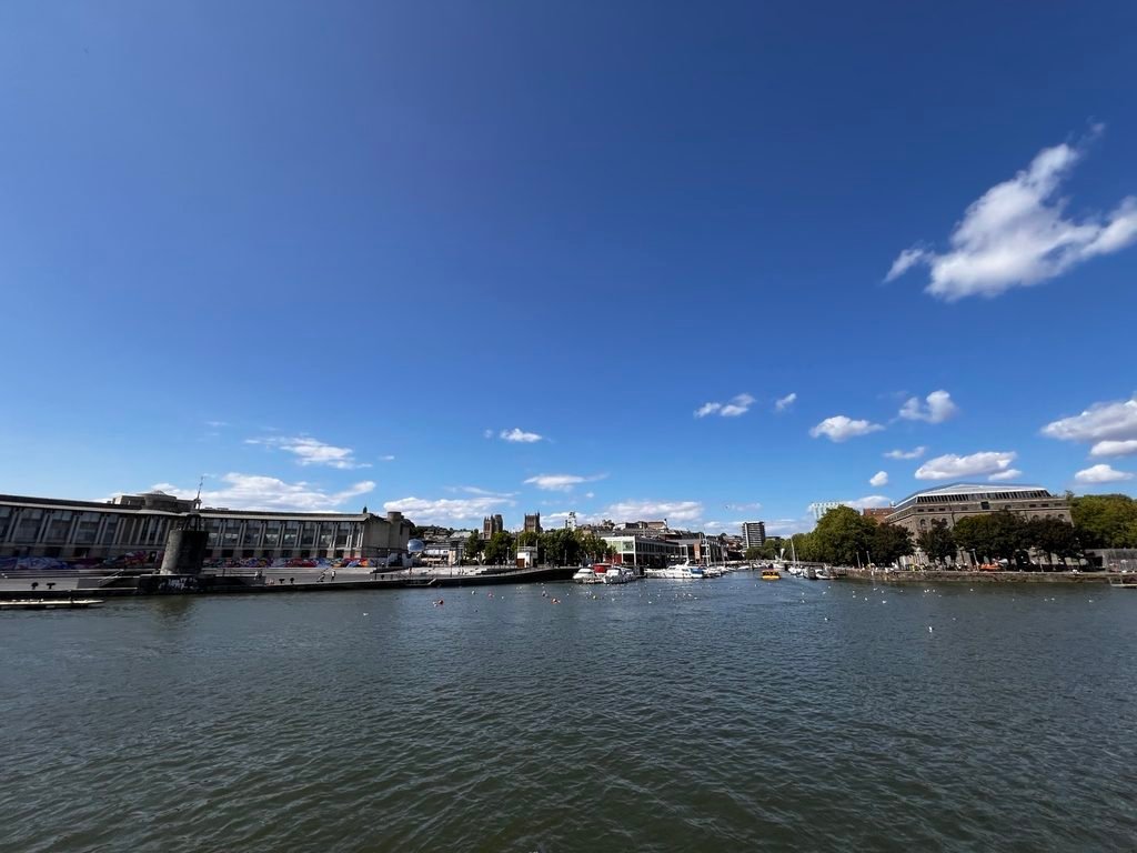 Bristol harbour and city centre viewed across the water