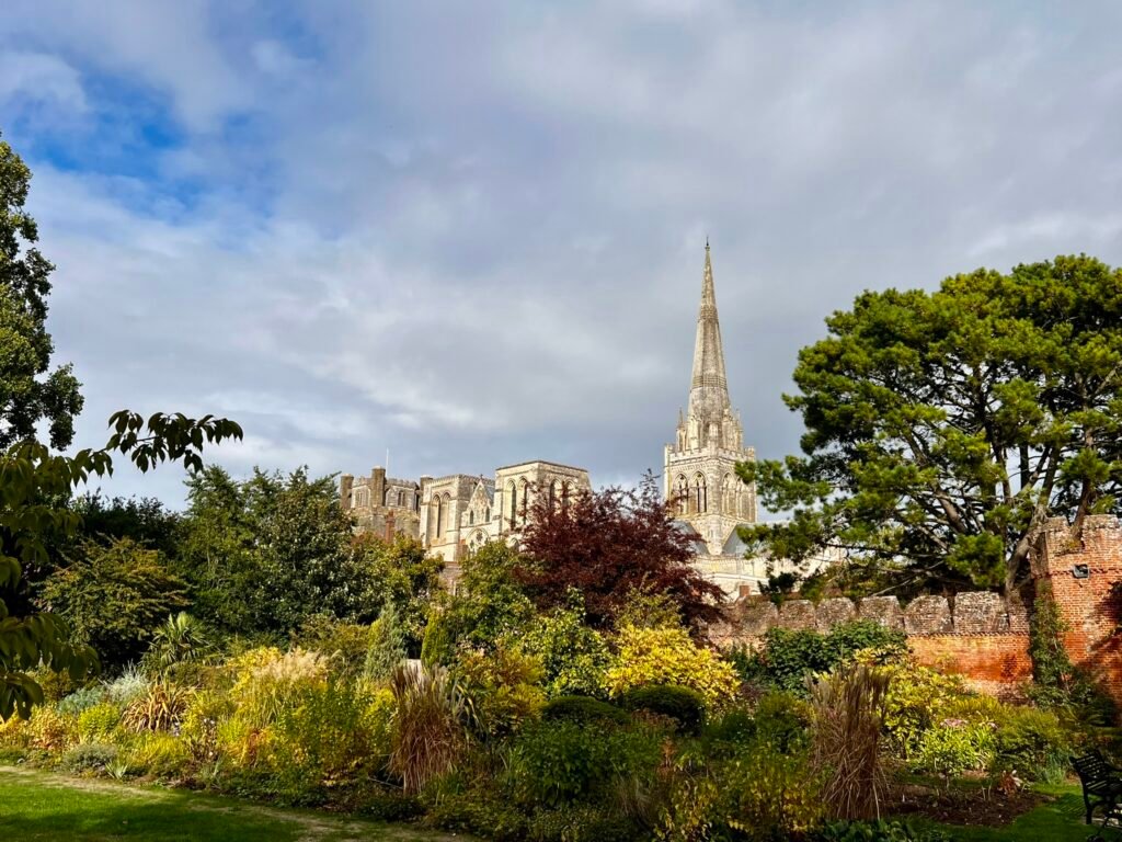Chichester photo gallery view of the Cathedral from Bishop’s Palace Garden
