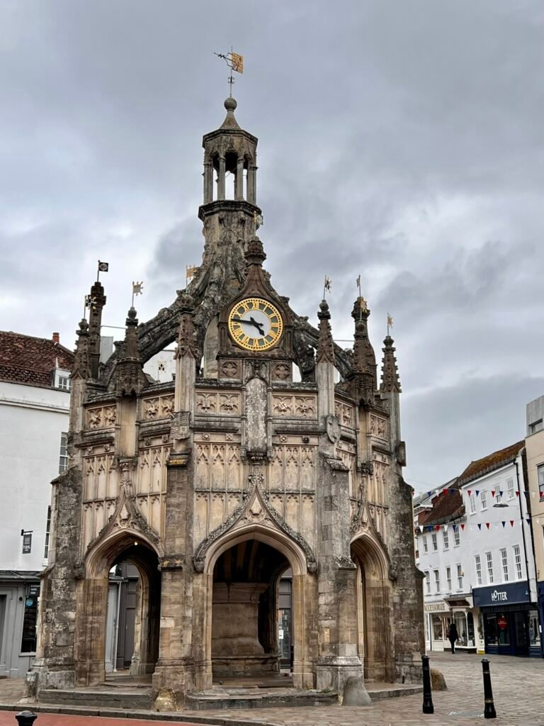 Chichester Cross with its Gothic stone arches and clock in the city centre