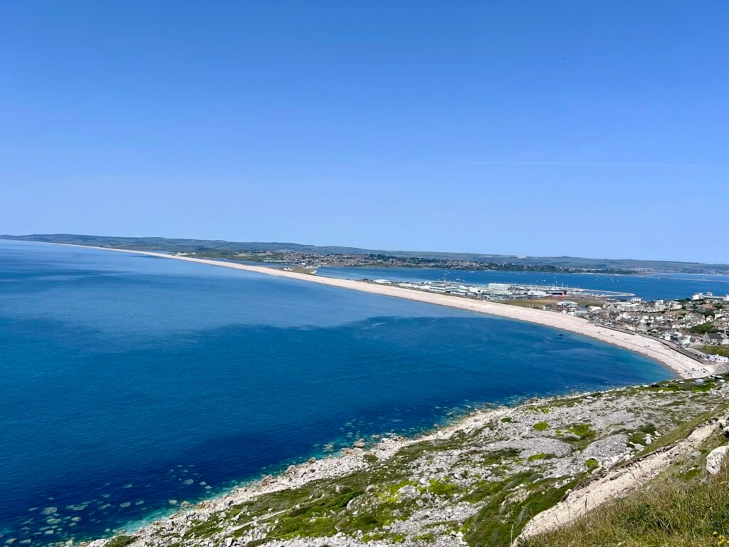 Chesil beach coast and coastal path in Portland, Dorset
