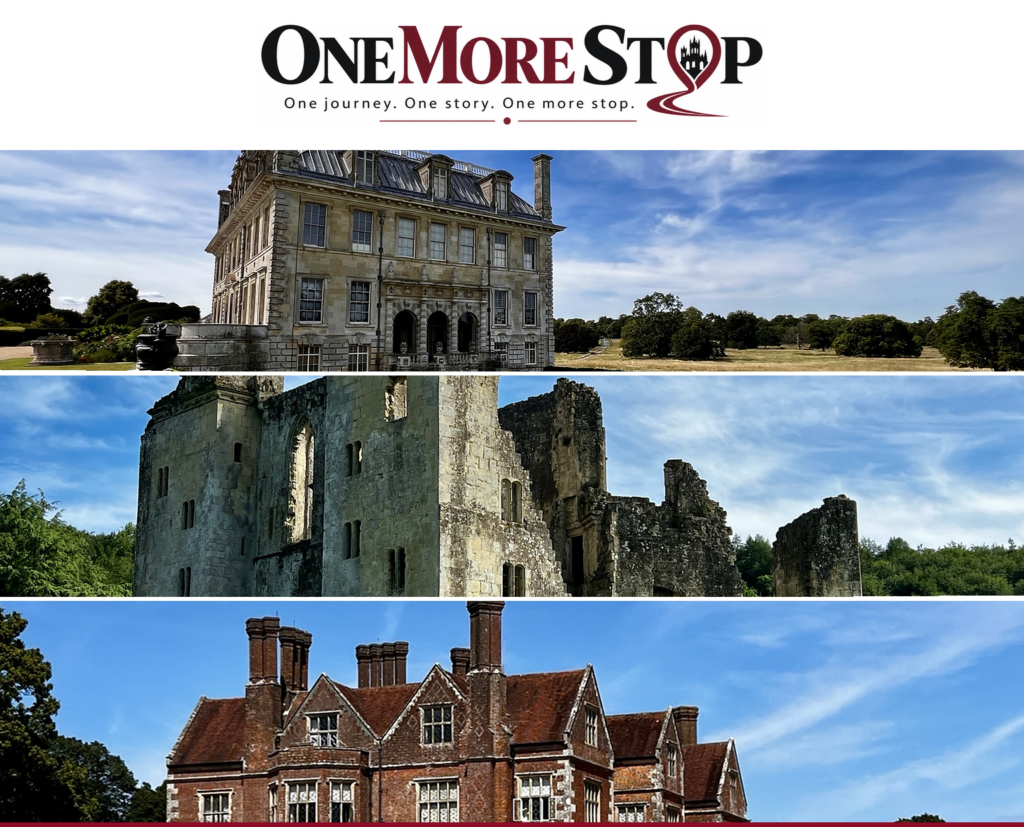 One More Stop UK travel blog banner featuring Kingston Lacy, Old Wardour Castle and Breamore House on mobile
