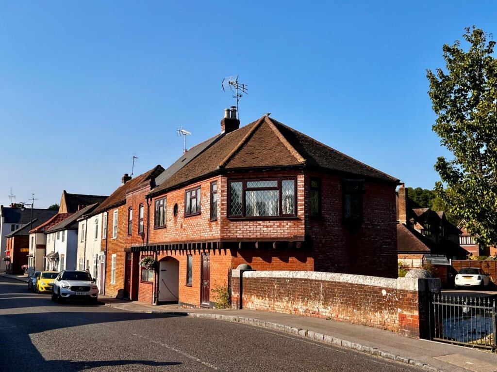 Red-brick buildings on a street in Whitchurch Hampshire