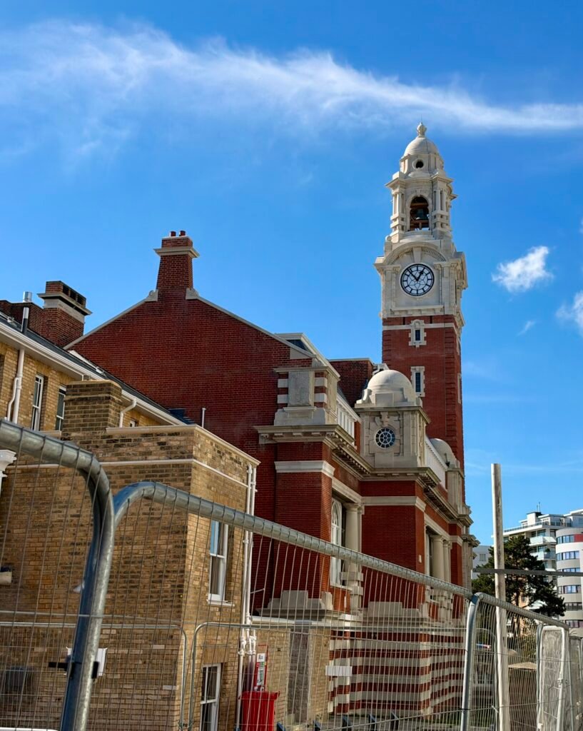 Bournemouth Clock Tower behind construction fencing during Lansdowne redevelopment works