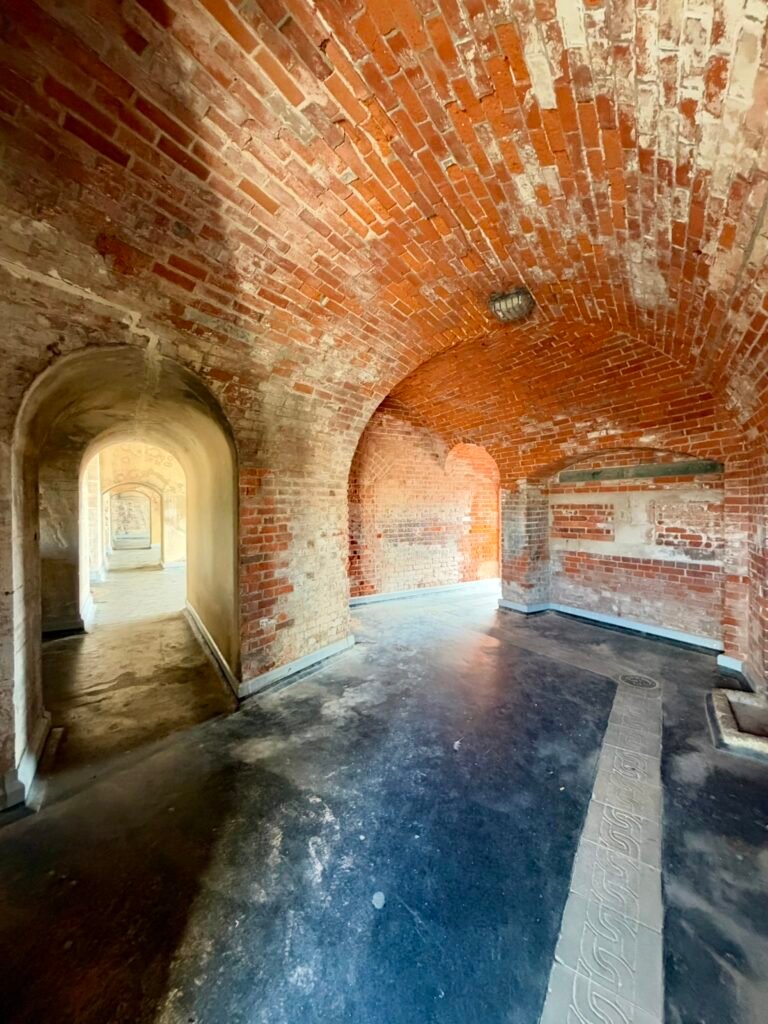 Red-brick vaulted passage and adjoining arches inside Old Portsmouth's fortifications