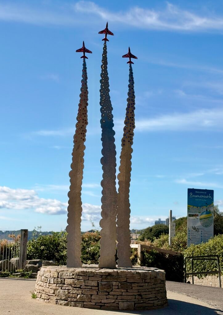 Three Red Arrows sculpture at the Jon Egging Memorial on Bournemouth's East Cliff