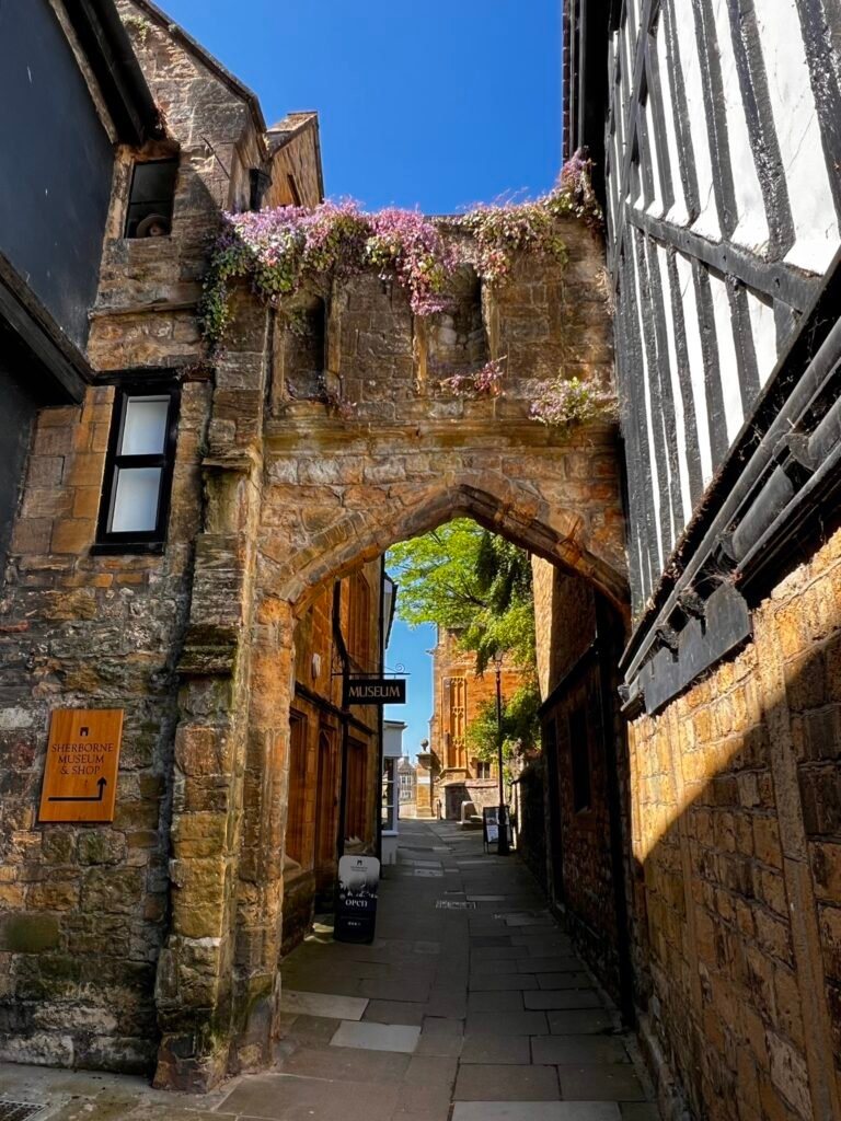 Medieval Cemetery Gate leading through Church Lane in Sherborne Dorset