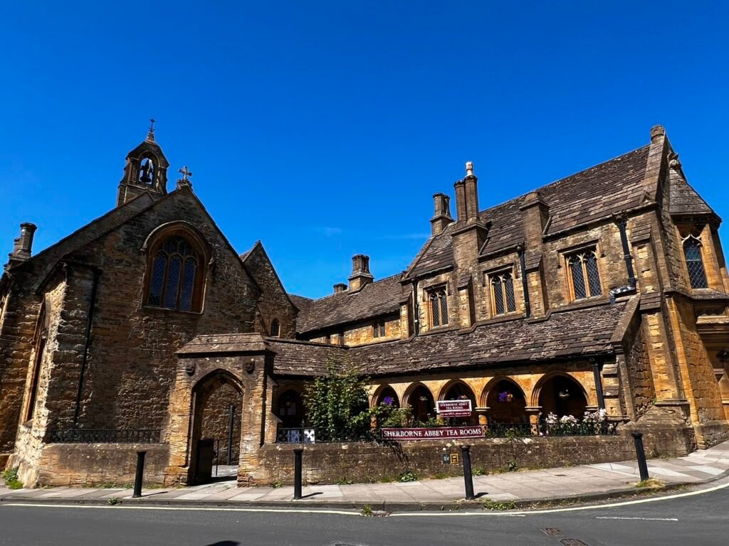 St John’s Almshouse and Abbey Tea Rooms near Sherborne Abbey in Dorset